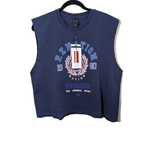 P.E Nation Women OVERLAND TANK IN PEACOAT Boxy Relaxed Fit Organic Cotton Large